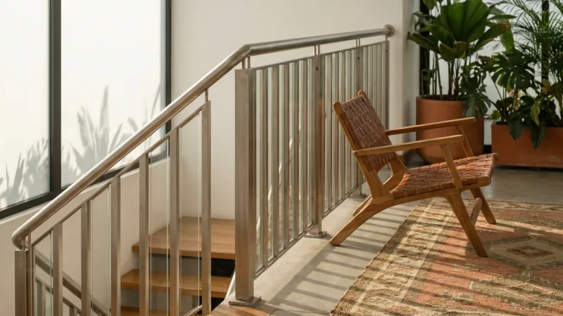 Pasamanos de escalera en acero inoxidable con barrotes verticales